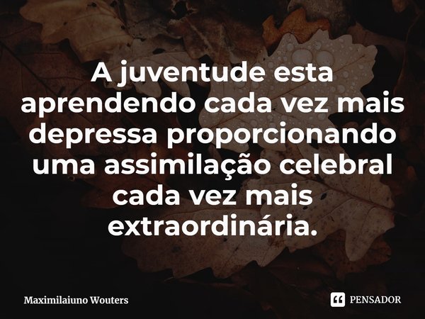 ⁠A juventude esta aprendendo cada vez mais depressa proporcionando uma assimilação celebral cada vez mais extraordinária.... Frase de Maximilaiuno Wouters.