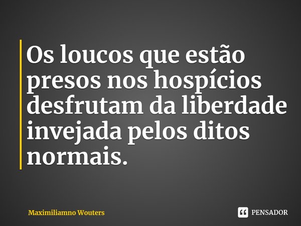 ⁠Os loucos que estão presos nos hospícios desfrutam da liberdade invejada pelos ditos normais.... Frase de Maximiliamno Wouters.