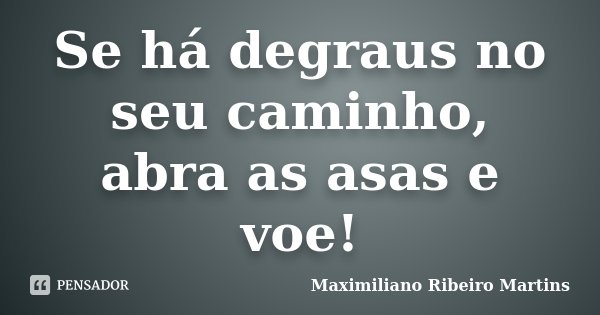 Se há degraus no seu caminho, abra as asas e voe!... Frase de Maximiliano Ribeiro Martins.