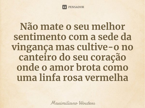 ⁠Não mate o seu melhor sentimento com a sede da vingança mas cultive-o no canteiro do seu coração onde o amor brota como uma linfa rosa vermelha... Frase de Maximiliano Wouters.