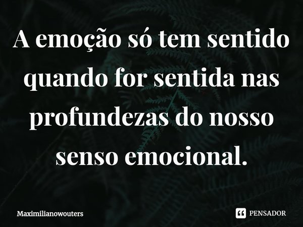 A emoção só tem sentido quando for sentida nas profundezas do nosso senso emoc⁠ional.... Frase de Maximilianowouters.