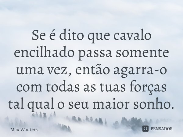 ⁠⁠Se é dito que cavalo encilhado passa somente uma vez, então agarra-o com todas as tuas forças ⁠tal qual o seu maior sonho.... Frase de Max Wouters.