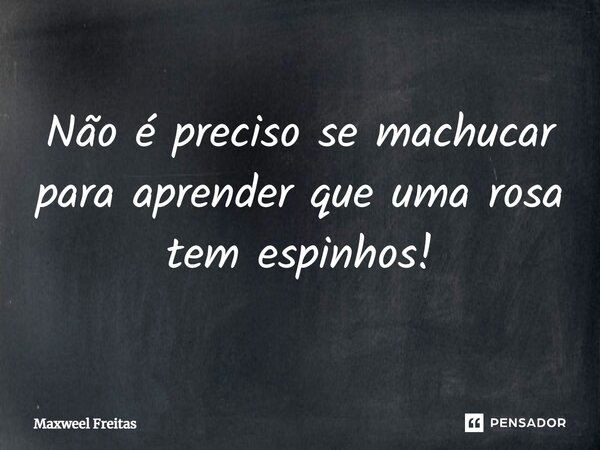 Não é preciso se machucar para aprender que uma rosa tem espinhos!... Frase de Maxweel Freitas.