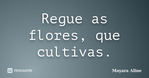 Regue as flores, que cultivas.... Frase de Mayara Aline.