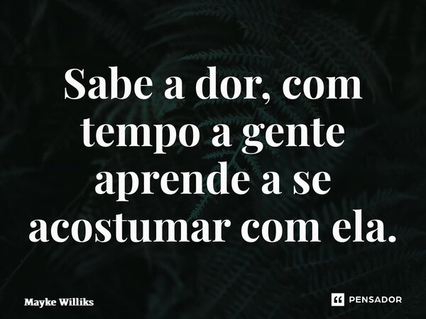 ⁠Sabe a dor, com tempo a gente aprende a se acostumar com ela.... Frase de Mayke Williks.
