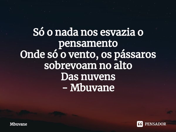 ⁠Só o nada nos esvazia o pensamento
Onde só o vento, os pássaros sobrevoam no alto
Das nuvens - Mbuvane... Frase de Mbuvane.