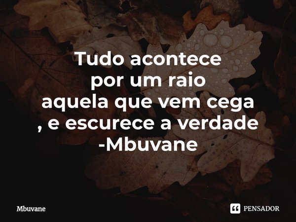 ⁠Tudo acontece
por um raio
aquela que vem cega
, e escurece a verdade -Mbuvane... Frase de Mbuvane.