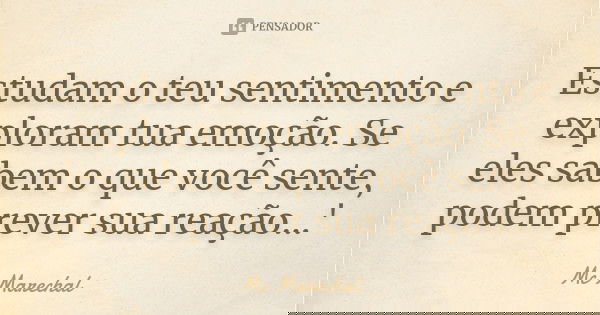 Estudam o teu sentimento e exploram tua emoção. Se eles sabem o que você sente, podem prever sua reação...'... Frase de Mc Marechal.