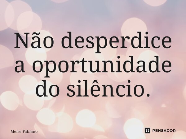⁠Não desperdice a oportunidade do silêncio.... Frase de Meire Fabiano.