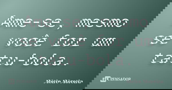 Ame-se, mesmo se você for um tatu-bola.... Frase de Meire Moreira.