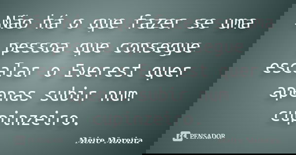 Não há o que fazer se uma pessoa que consegue escalar o Everest quer apenas subir num cupinzeiro.... Frase de Meire Moreira.