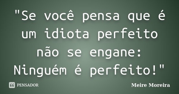 "Se você pensa que é um idiota perfeito não se engane: Ninguém é perfeito!"... Frase de Meire Moreira.