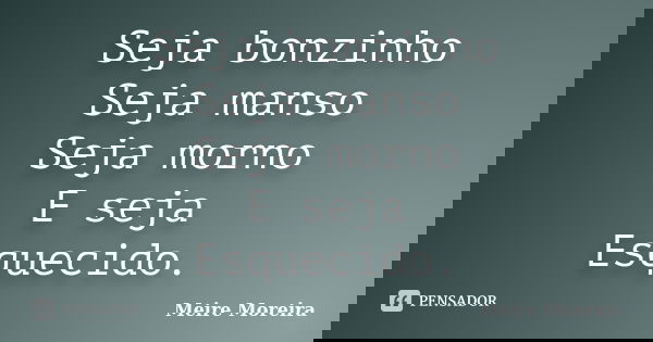 Seja bonzinho Seja manso Seja morno E seja Esquecido.... Frase de Meire Moreira.