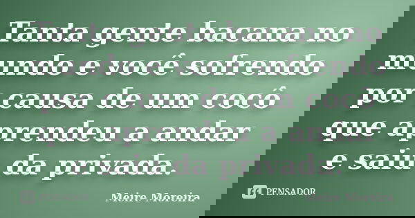 Tanta gente bacana no mundo e você sofrendo por causa de um cocô que aprendeu a andar e saiu da privada.... Frase de Meire Moreira.