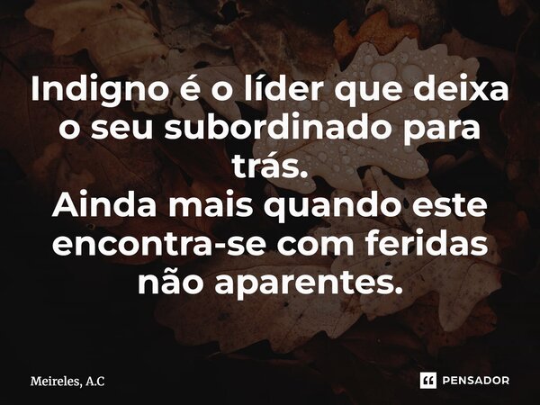 ⁠Indigno é o líder que deixa o seu subordinado para trás. Ainda mais quando este encontra-se com feridas não aparentes.... Frase de Meireles, A.C.