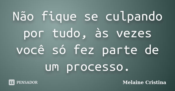 Não fique se culpando por tudo, às vezes você só fez parte de um processo.... Frase de Melaine Cristina.