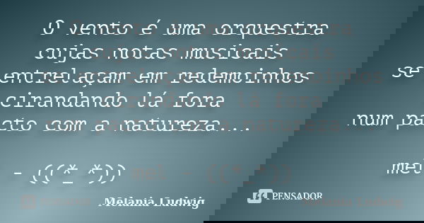 O vento é uma orquestra cujas notas musicais se entrelaçam em redemoinhos cirandando lá fora num pacto com a natureza... mel - ((*_*))... Frase de melania ludwig.
