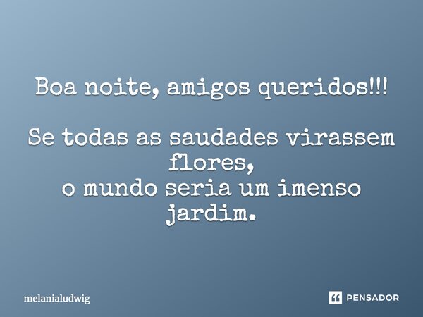 Boa noite, amigos queridos!!! Se todas as saudades virassem flores, o mundo seria um imenso jardim.... Frase de melanialudwig.