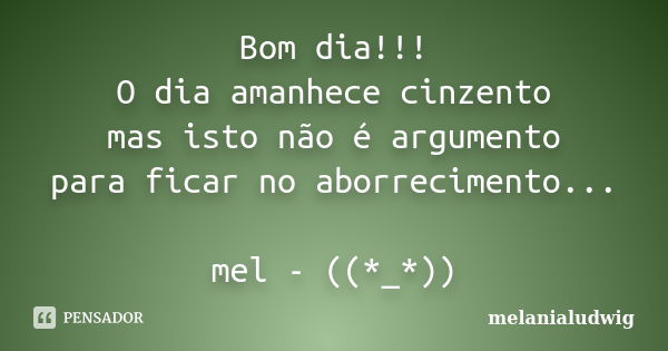 Bom dia!!! O dia amanhece cinzento mas isto não é argumento para ficar no aborrecimento... mel - ((*_*))... Frase de melanialudwig.