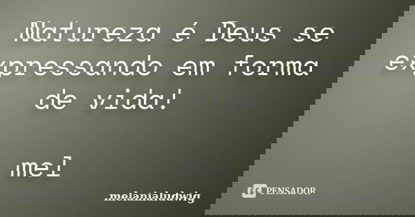 Natureza é Deus se expressando em forma de vida! mel... Frase de melanialudwig.