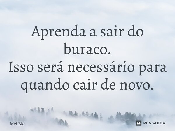 ⁠Aprenda a sair do buraco. Isso será necessário para quando cair de novo.... Frase de Mel Bie.