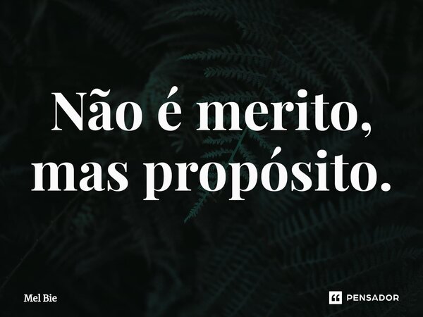 ⁠Não é merito, mas propósito.... Frase de Mel Bie.