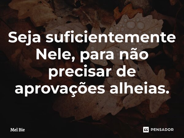 ⁠Seja suficientemente Nele, para não precisar de aprovações alheias.... Frase de Mel Bie.