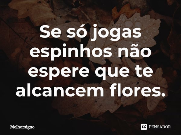 ⁠Se só jogas espinhos não espere que te alcancem flores.... Frase de Melhorsigno.