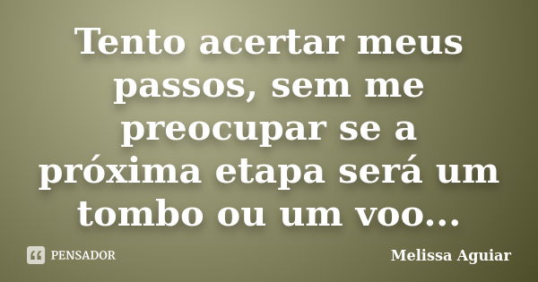 Tento acertar meus passos, sem me preocupar se a próxima etapa será um tombo ou um voo...... Frase de Melissa Aguiar.