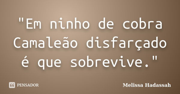 "Em ninho de cobra Camaleão disfarçado é que sobrevive."... Frase de Melissa Hadassah.