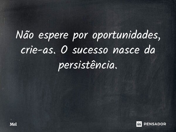 Não espere por oportunidades, crie-as. O sucesso nasce da persistência. ⁠... Frase de MEL.