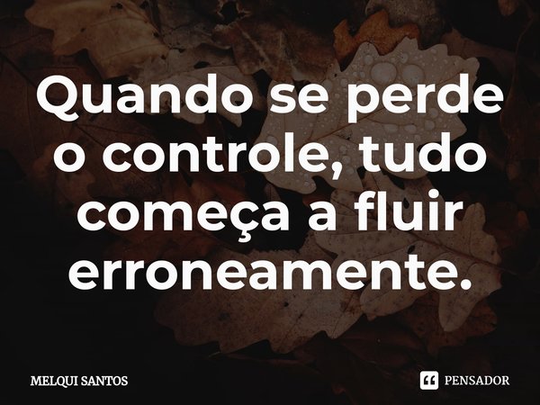 ⁠Quando se perde o controle, tudo começa a fluir erroneamente.... Frase de Melqui Santos.