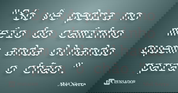 "Só vê pedra no meio do caminho quem anda olhando para o chão."... Frase de Mel Serra.