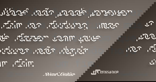 Você não pode prever o fim no futuro, mas pode fazer com que no futuro não haja um fim.... Frase de Mend Zeidan.