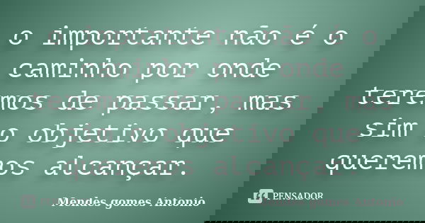 o importante não é o caminho por onde teremos de passar, mas sim o objetivo que queremos alcançar.... Frase de Mendes gomes Antonio.