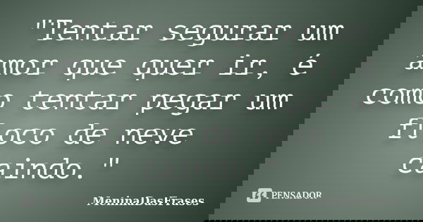 "Tentar segurar um amor que quer ir, é como tentar pegar um floco de neve caindo."... Frase de MeninaDasFrases.