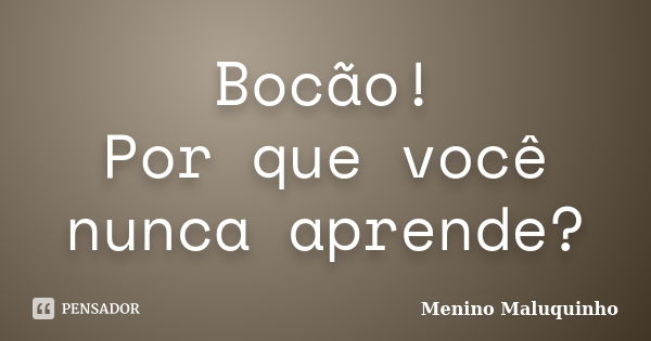 Bocão! Por que você nunca aprende?... Frase de Menino Maluquinho.