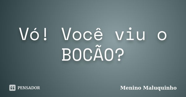 Vó! Você viu o BOCÃO?... Frase de Menino Maluquinho.