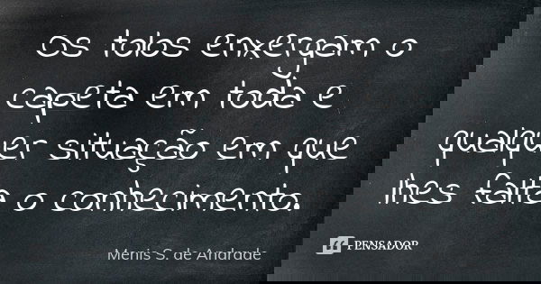 Os tolos enxergam o capeta em toda e qualquer situação em que lhes falta o conhecimento.... Frase de Menis S. de Andrade.