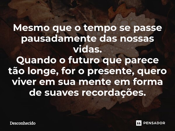 ⁠⁠Mesmo que o tempo se passe pausadamente das nossas vidas. Quando o futuro que parece tão longe, for o presente, quero viver em sua mente em forma de suaves re