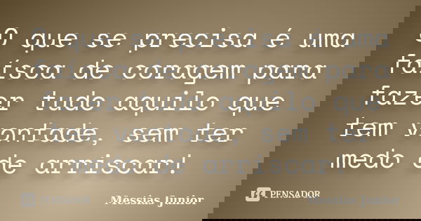 O que se precisa é uma faísca de coragem para fazer tudo aquilo que tem vontade, sem ter medo de arriscar!... Frase de Messias Junior.