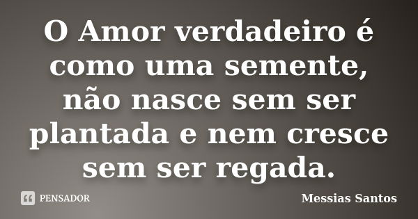 O Amor verdadeiro é como uma semente, não nasce sem ser plantada e nem cresce sem ser regada.... Frase de Messias Santos.