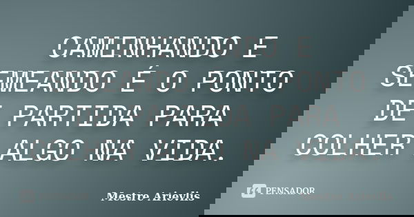 CAMINHANDO E SEMEANDO É O PONTO DE PARTIDA PARA COLHER ALGO NA VIDA.... Frase de Mestre Ariévlis.