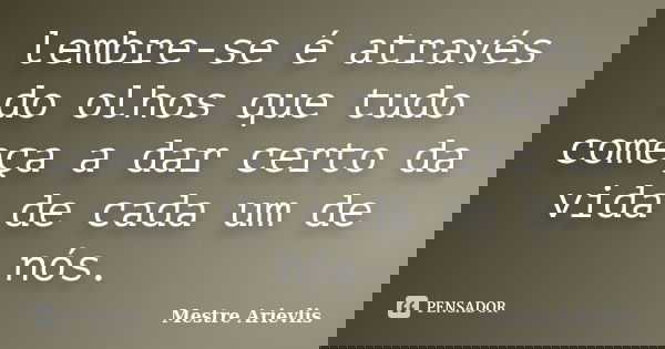 lembre-se é através do olhos que tudo começa a dar certo da vida de cada um de nós.... Frase de Mestre Ariévlis.
