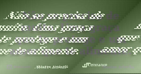 Não se precisa de muito. Uma graça que te protege e um amor que te alimente.... Frase de Mestre Ariévlis.