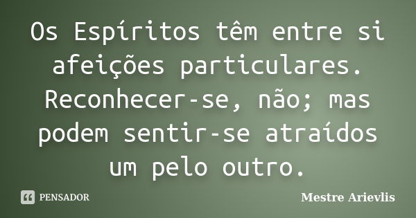 Os Espíritos têm entre si afeições particulares. Reconhecer-se, não; mas podem sentir-se atraídos um pelo outro.... Frase de Mestre Ariévlis.