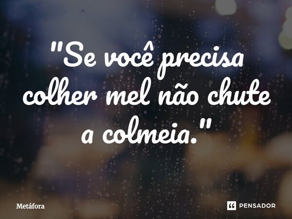 ⁠"Se você precisa colher mel não chute a colmeia."... Frase de Metáfora.