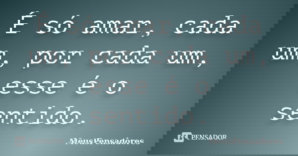 É só amar, cada um, por cada um, esse é o sentido.... Frase de MeusPensadores.