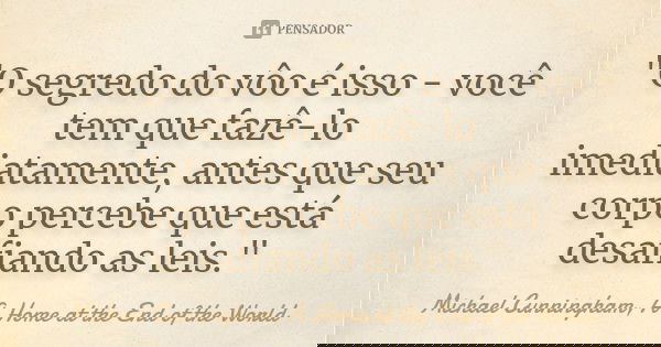 "O segredo do vôo é isso - você tem que fazê-lo imediatamente, antes que seu corpo percebe que está desafiando as leis."... Frase de Michael Cunningham, A Home at the End of the World.