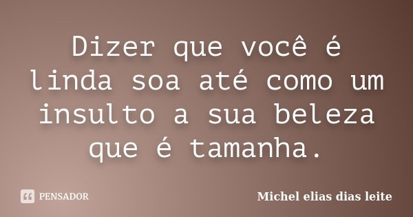 Dizer que você é linda soa até como um insulto a sua beleza que é tamanha.... Frase de Michel Elias Dias Leite.